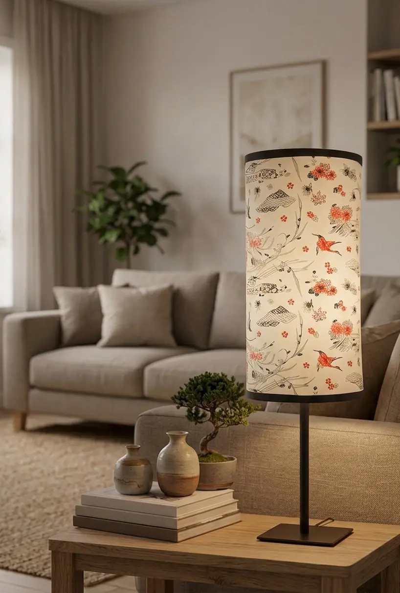 Lámpara artesanal HIKARI de papel japonés con pájaros, de Sokhari
