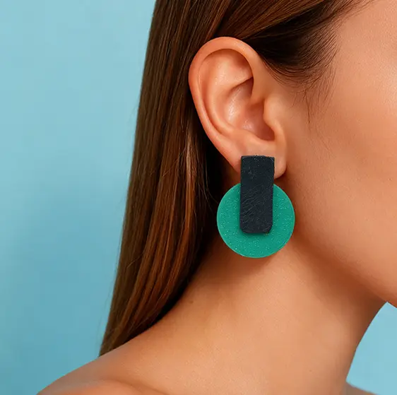Pendientes artesanales verdes con rectángulo negro